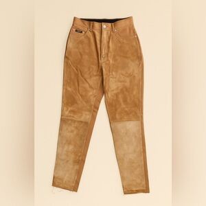 Votre Nom Vintage High-Rise Tan Suede Leather & Cotton Pants Size 38